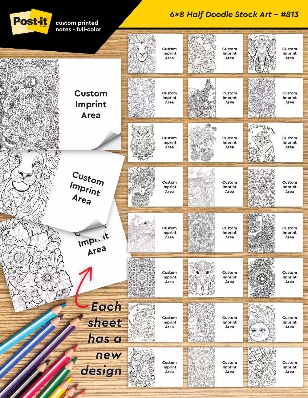 Custom Printed Post-it® Coloring Pad Notes (6"x8") 25 Sheets/ 4 Color Dynamic Variable