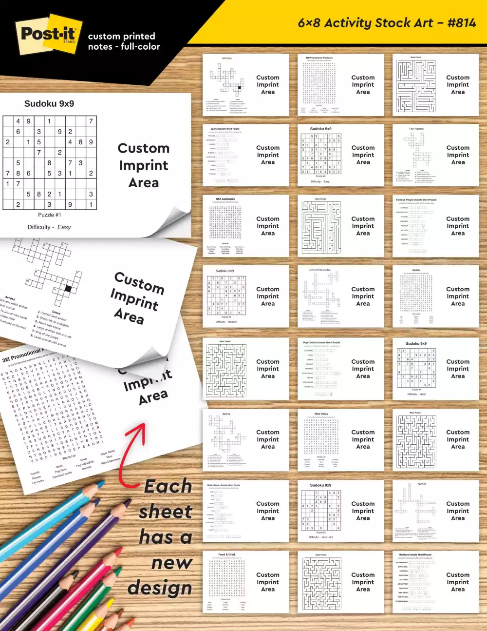 Custom Printed Post-it® Coloring Pad Notes (6"x8") 25 Sheets/ 4 Color Dynamic Variable