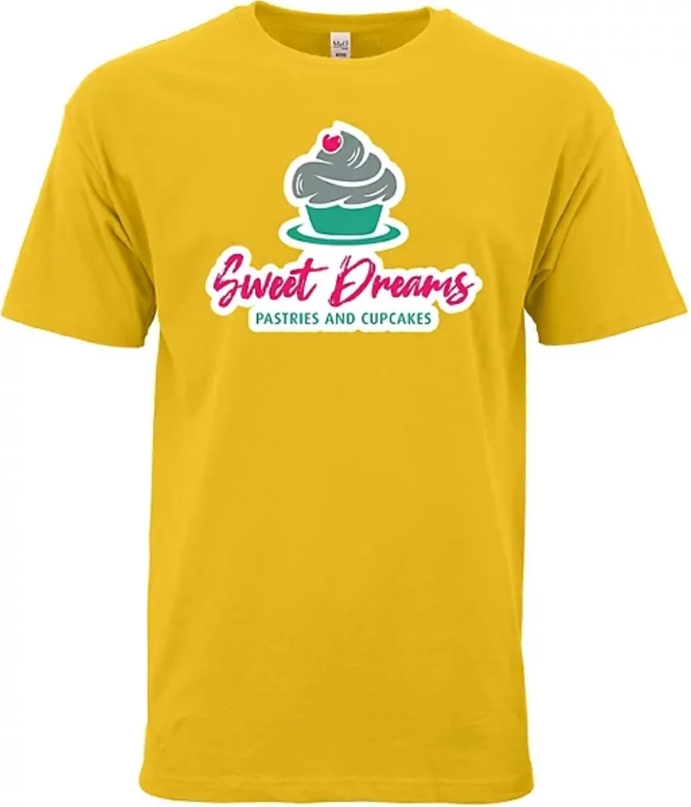 T-shirt doux en coton 100% M&O unisexe, couleur or, sérigraphié.