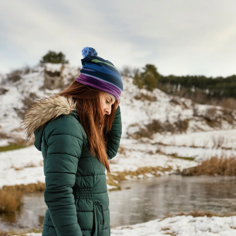 Antimicrobial beanie with pompom