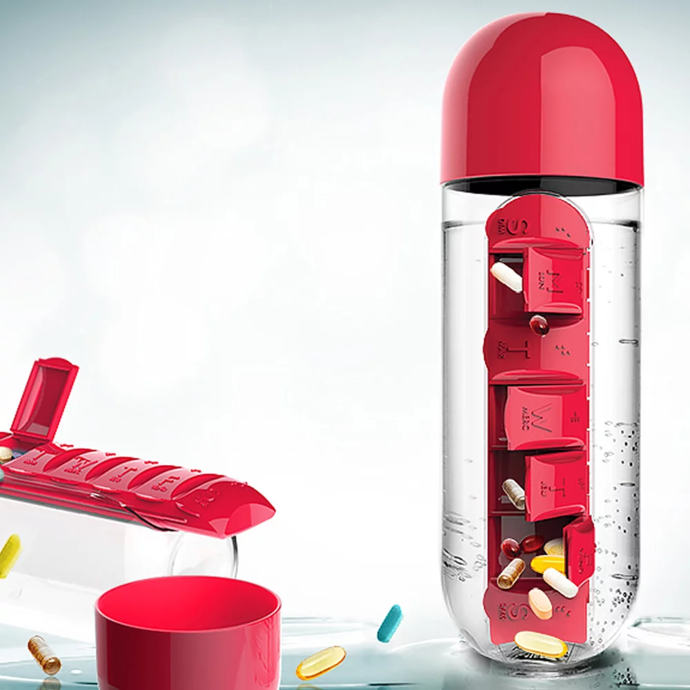 Bouteille d'eau organiseur de pilules de style 20 oz.
