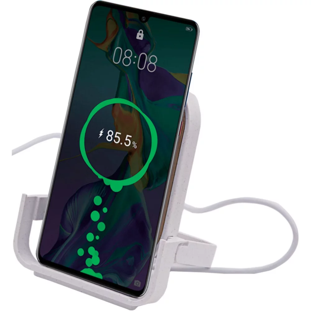 Support de chargeur de téléphone en bambou certifié Qi