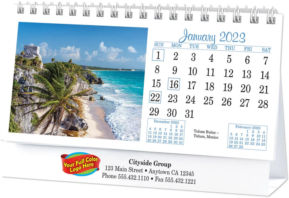 Calendrier de bureau panoramique en couleur de l'Amérique du Nord