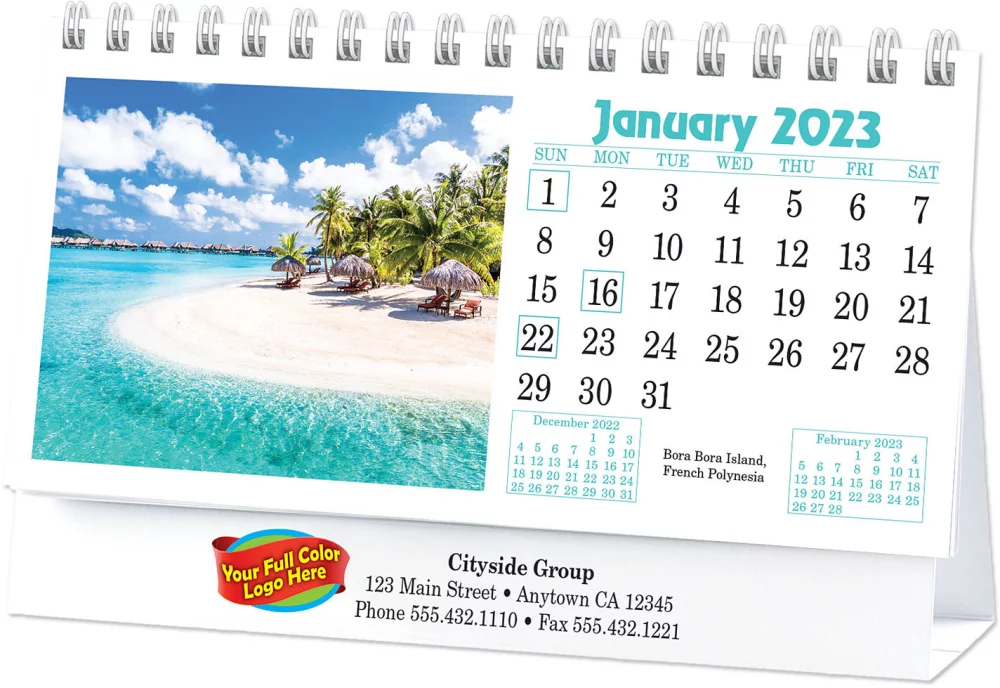 Calendrier de bureau en couleur complet des plages