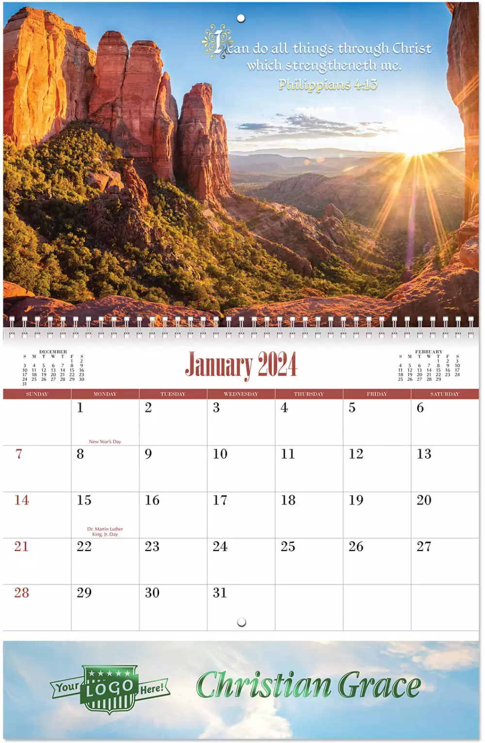 Calendrier mural en spirale Christian Grace