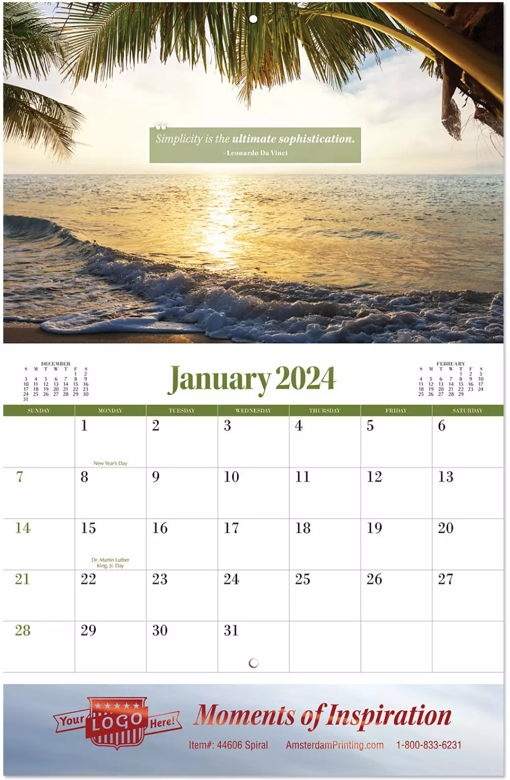 Calendrier mural Moments d'inspiration agrafé