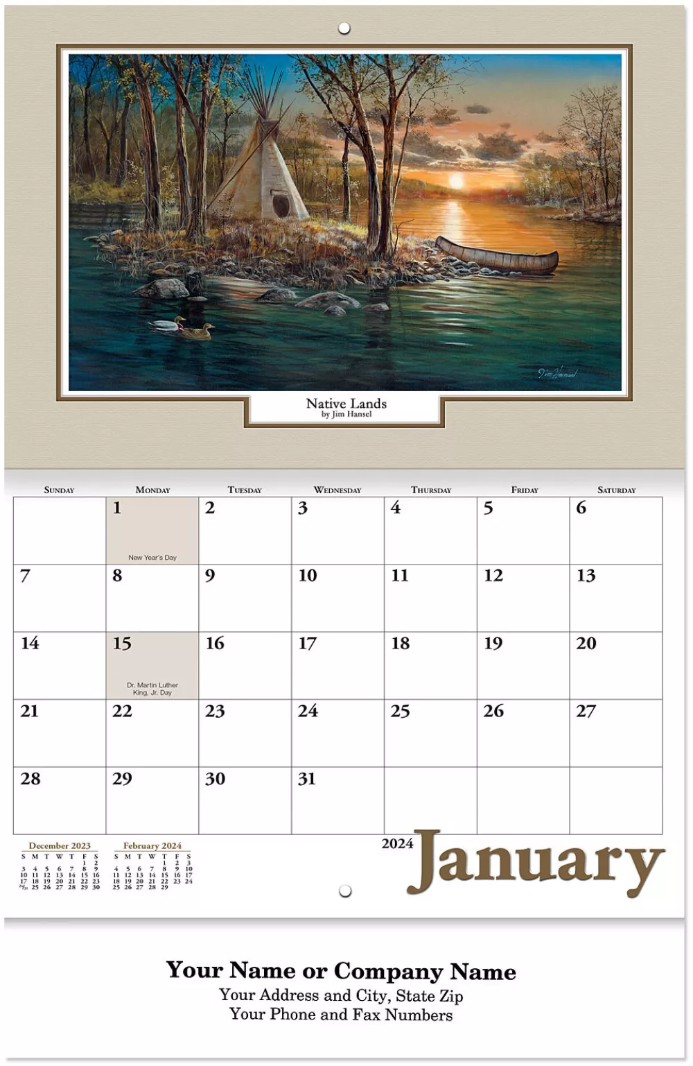 Calendrier mural agrafé pour retraite en forêt