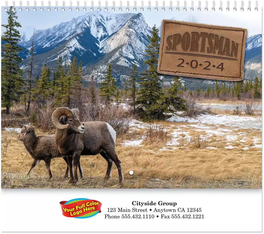 Calendrier mural spirale Sportsman en couleur plein.