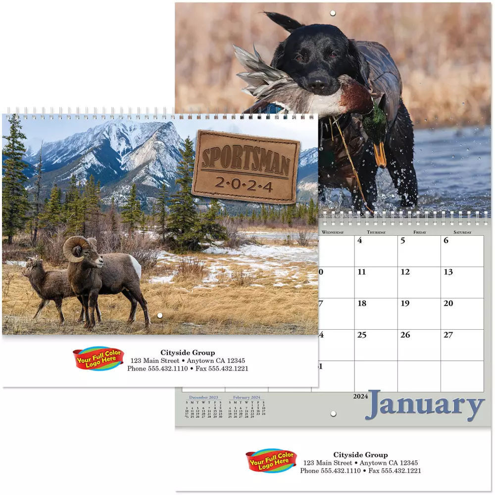 Calendrier mural spirale Sportsman en couleur plein.