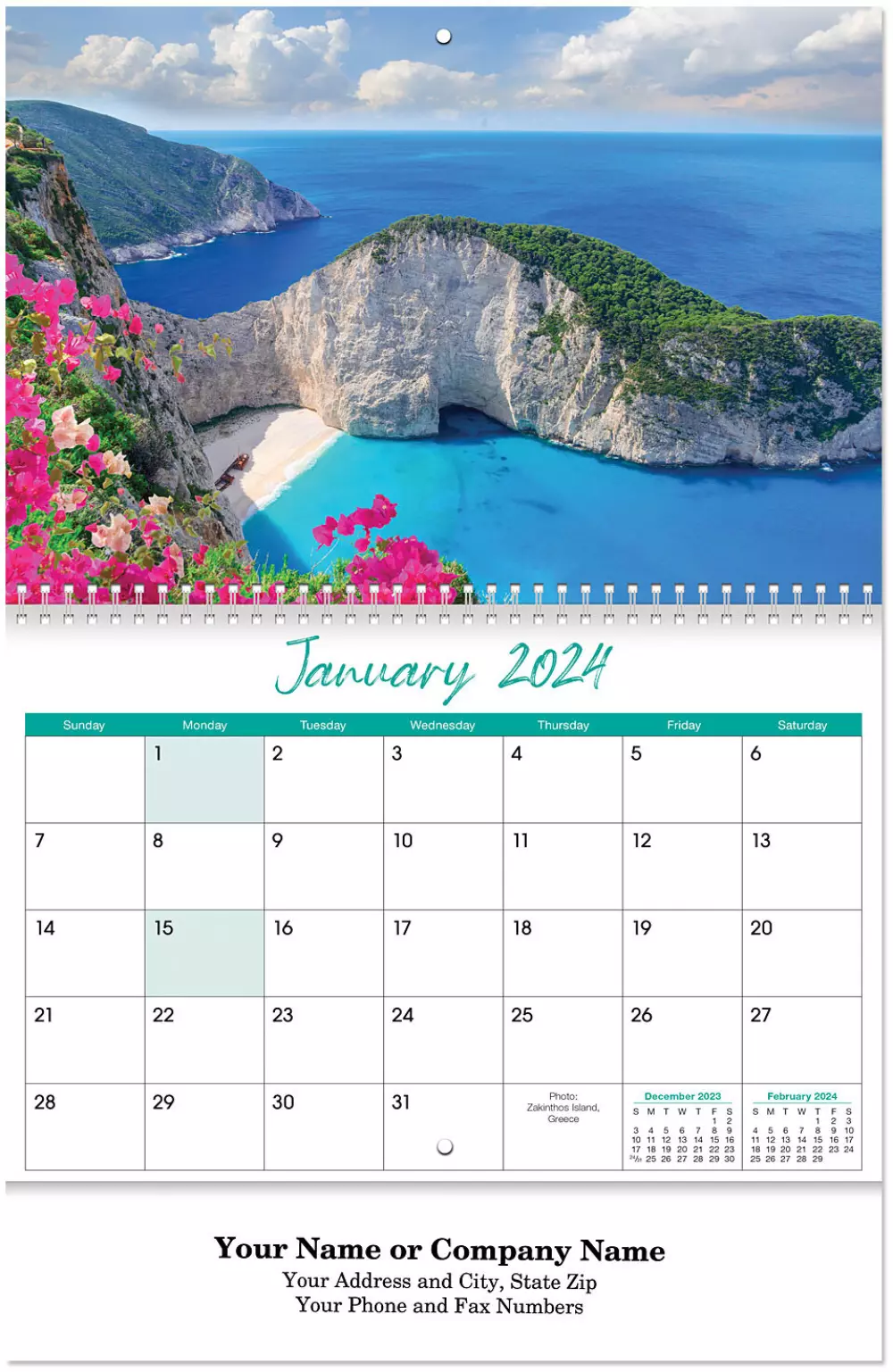 Calendrier mural en spirale de plages