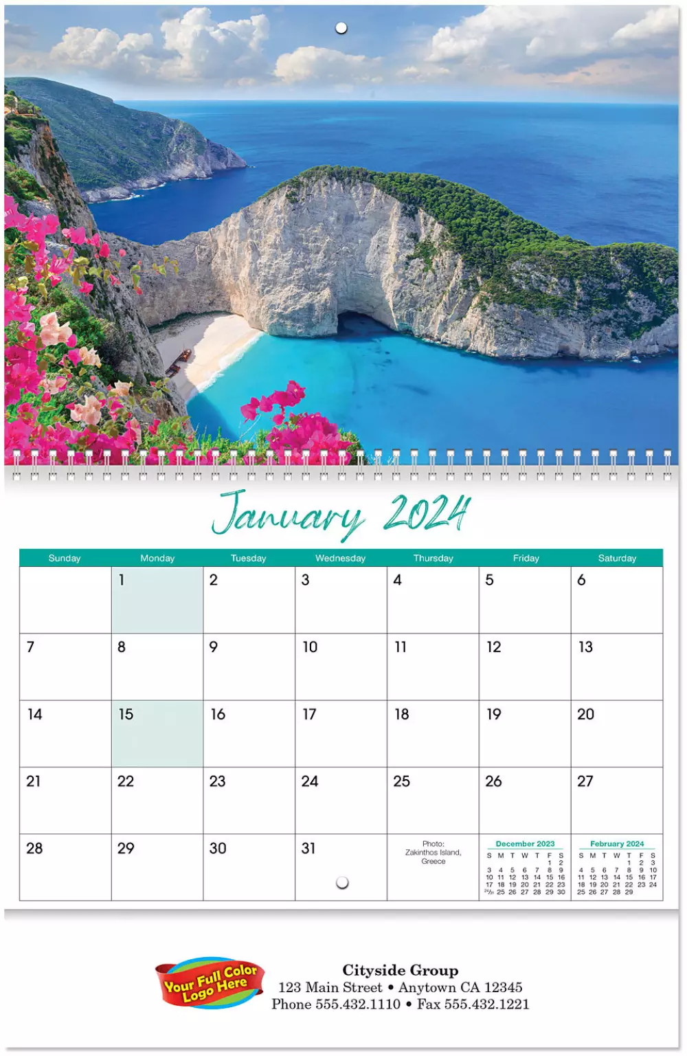 Calendrier mural en spirale de plages en couleur complète