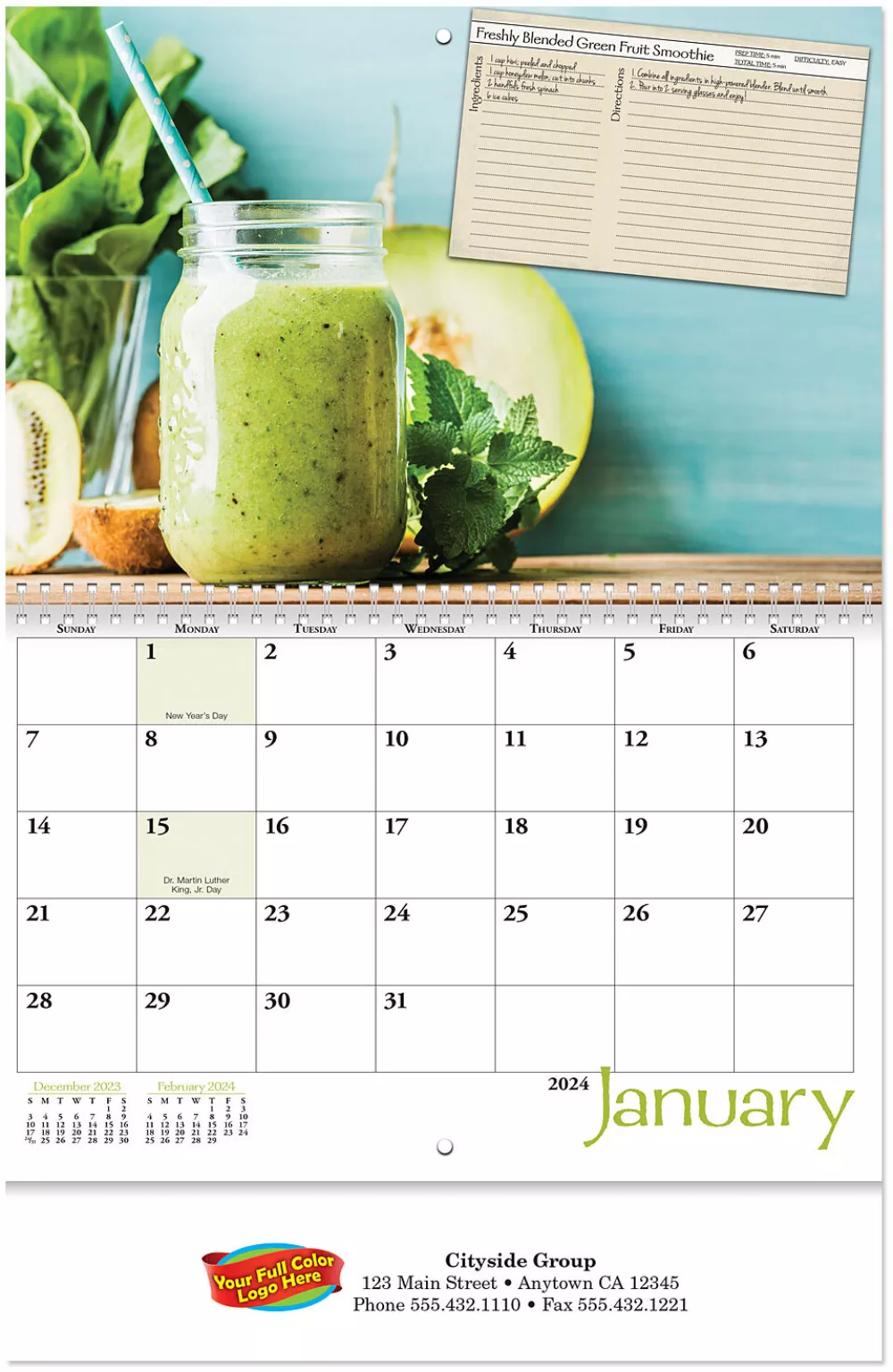 Calendrier mural en spirale du mois en couleur plein