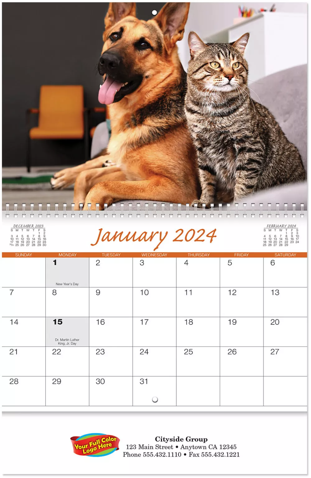 Full Colour Furry Friends Spiral Wall Calendar