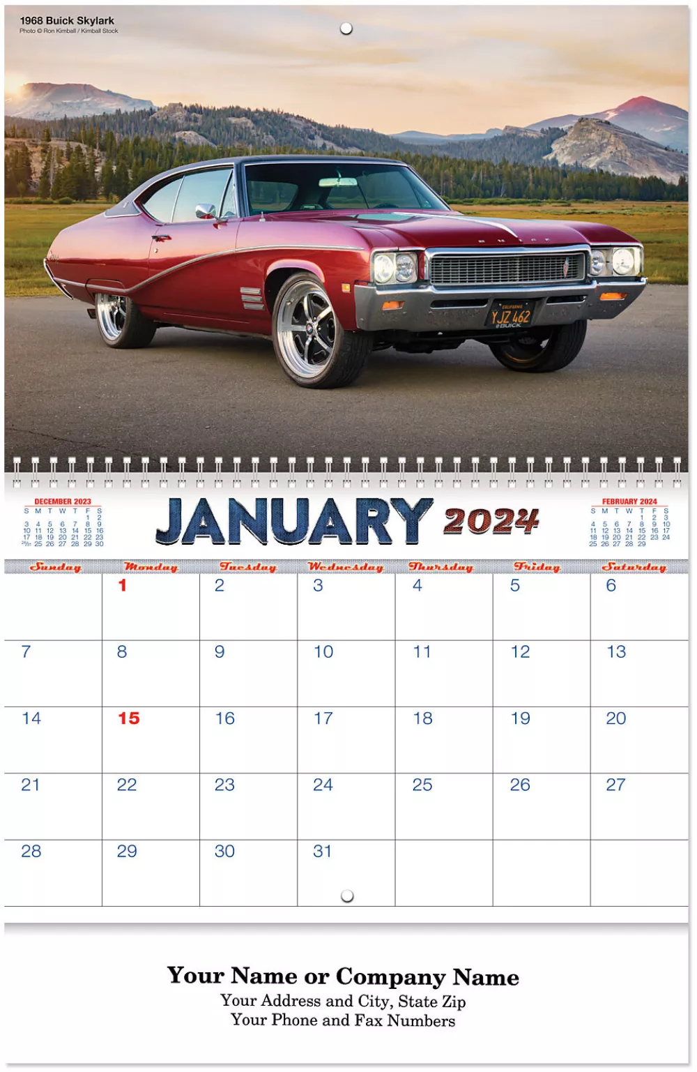 Calendrier mural en spirale Muscle Cars