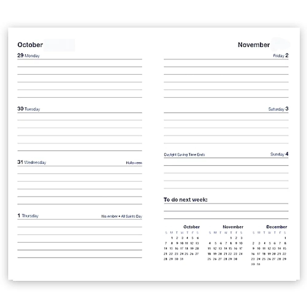 Recharge pour agenda - Hebdomadaire (Anglais)