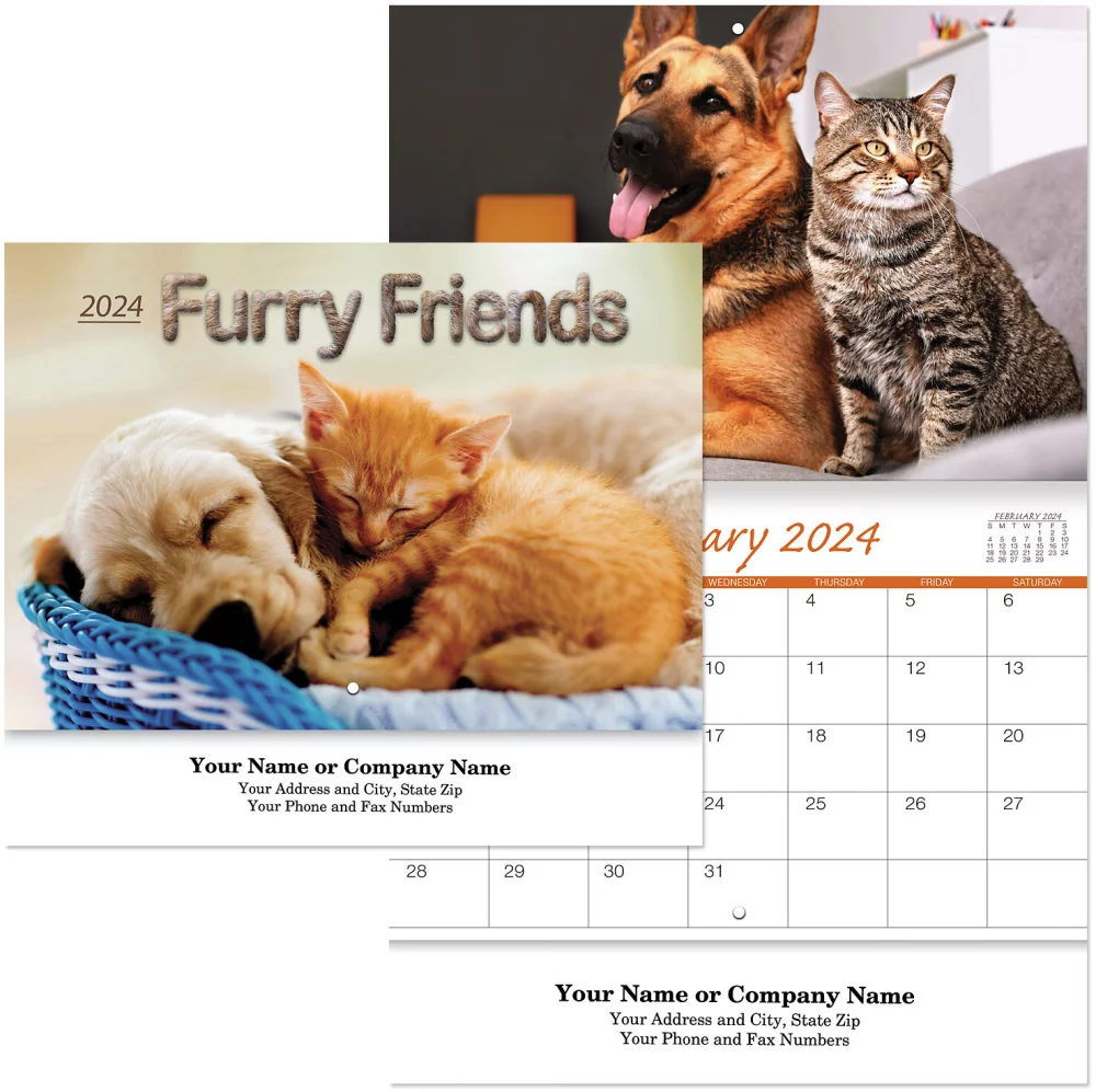 Furry Friends Stapled Wall Calendar