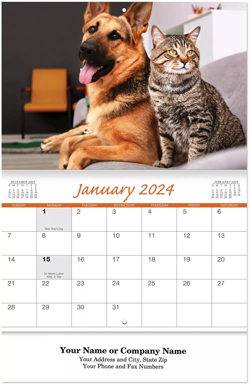 Calendrier mural agrafé Amis à poils