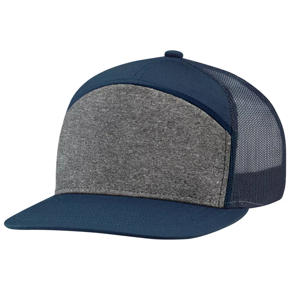Casquette de style campeur à 7 panneaux avec dos en filet et motif chiné.