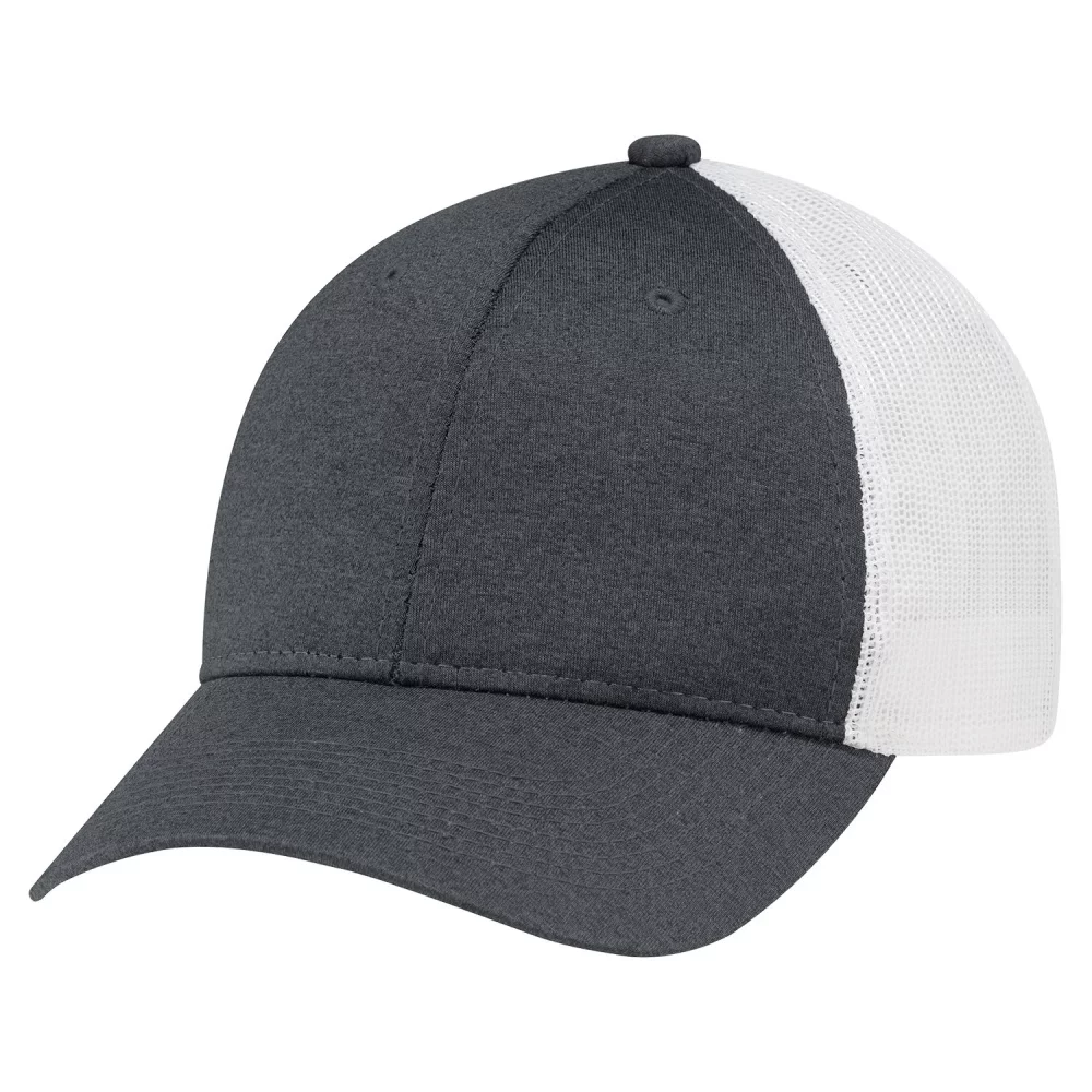 Casquette en polyester chiné et en maille douce en nylon.