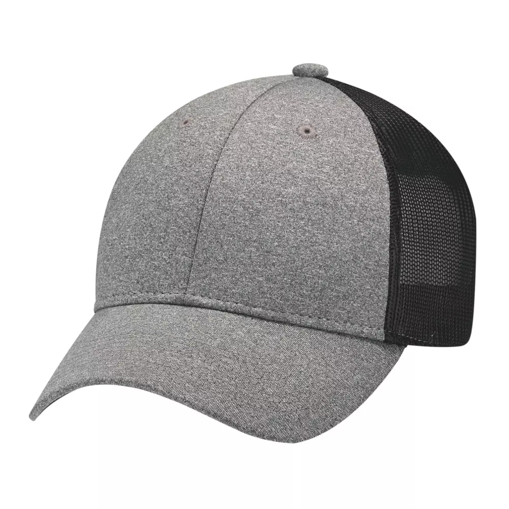 Casquette en polyester chiné et en maille douce en nylon.