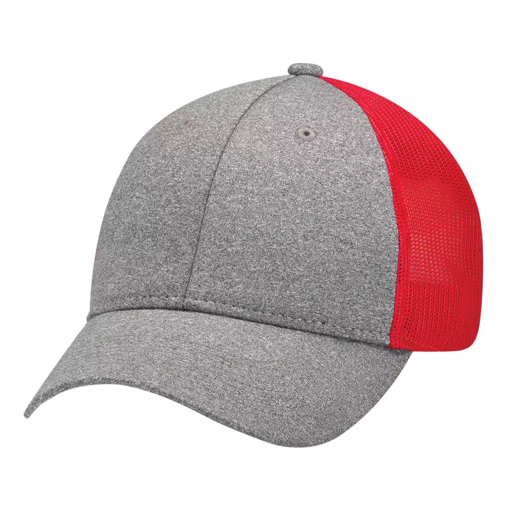 Casquette en polyester chiné et en maille douce en nylon.