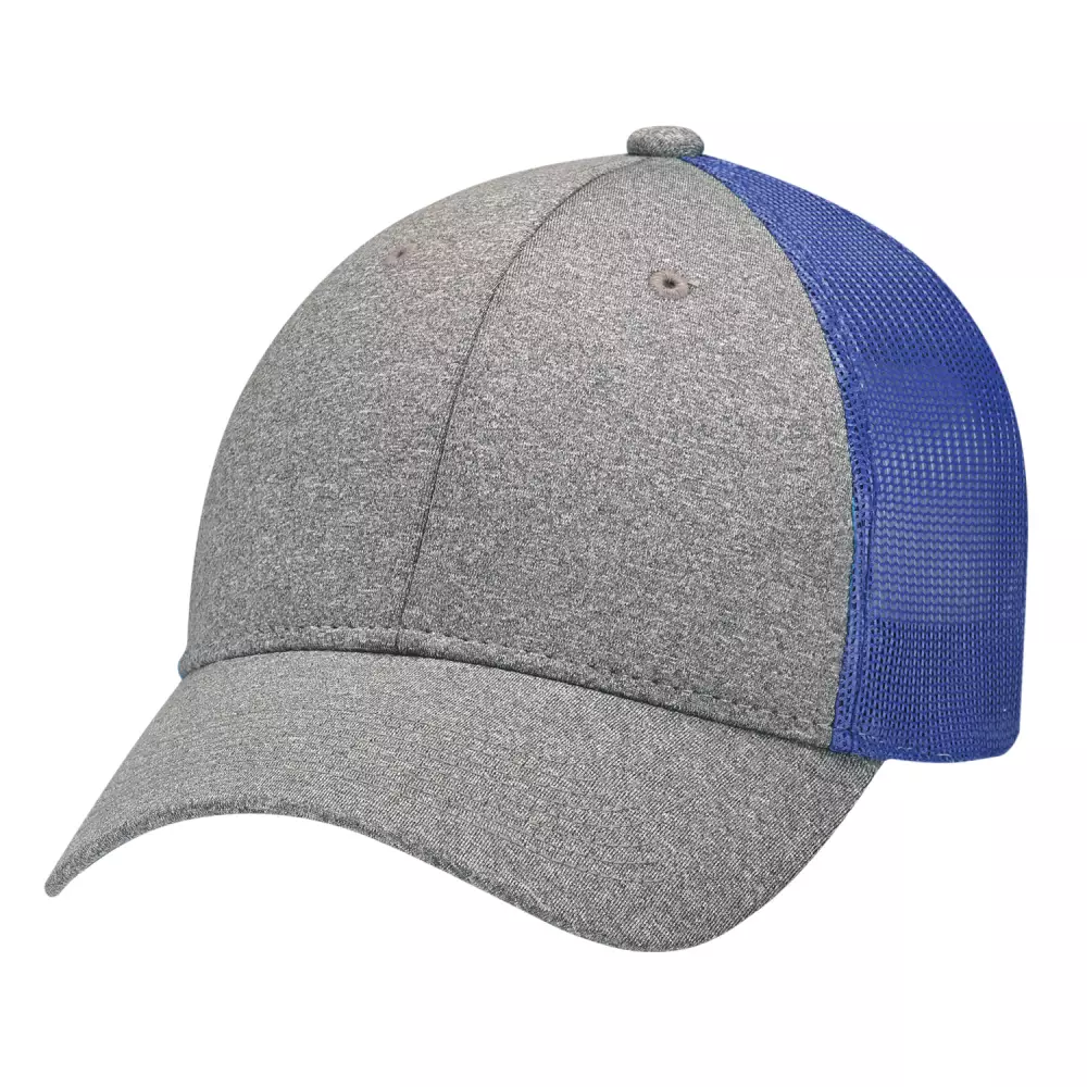 Casquette en polyester chiné et en maille douce en nylon.