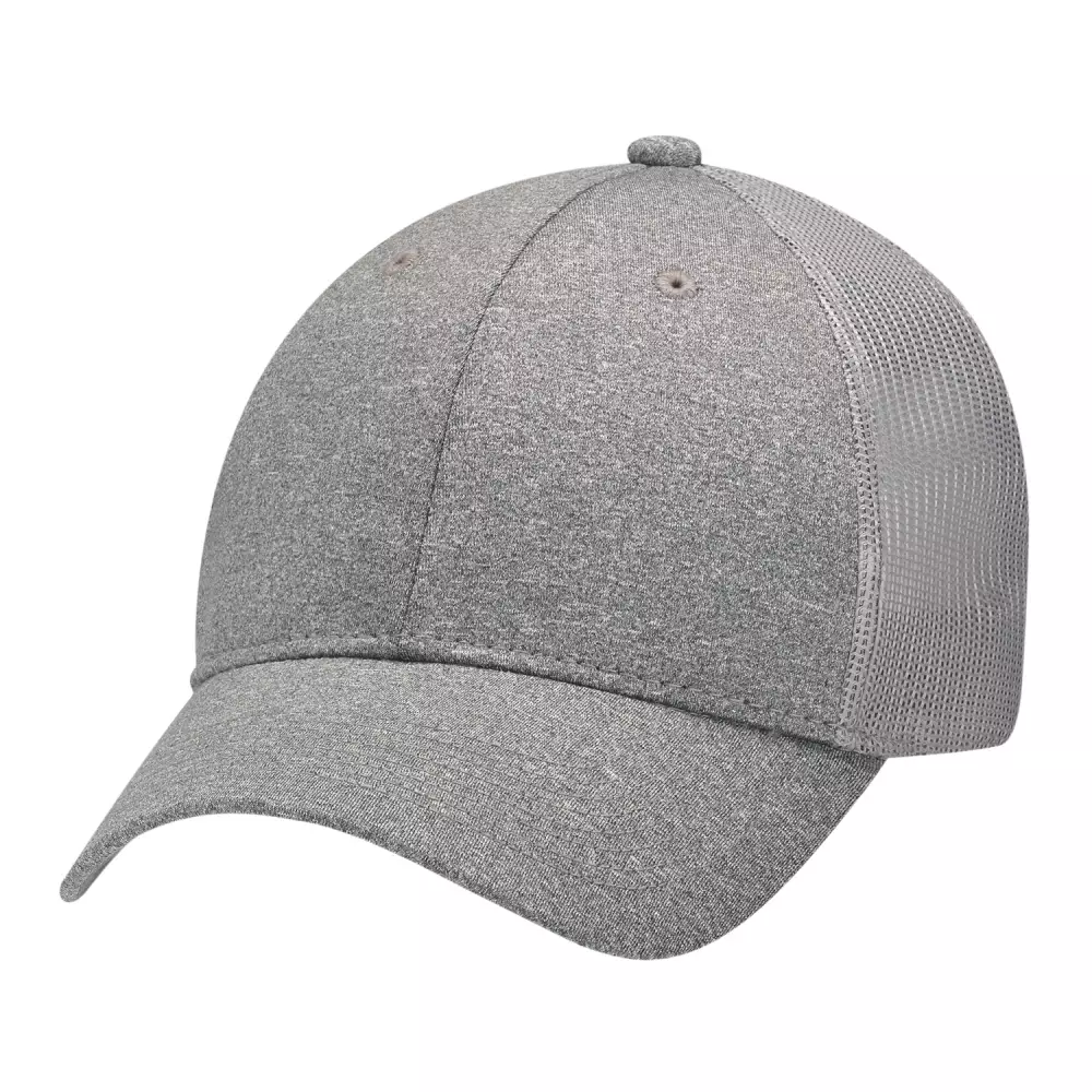 Casquette en polyester chiné et en maille douce en nylon.