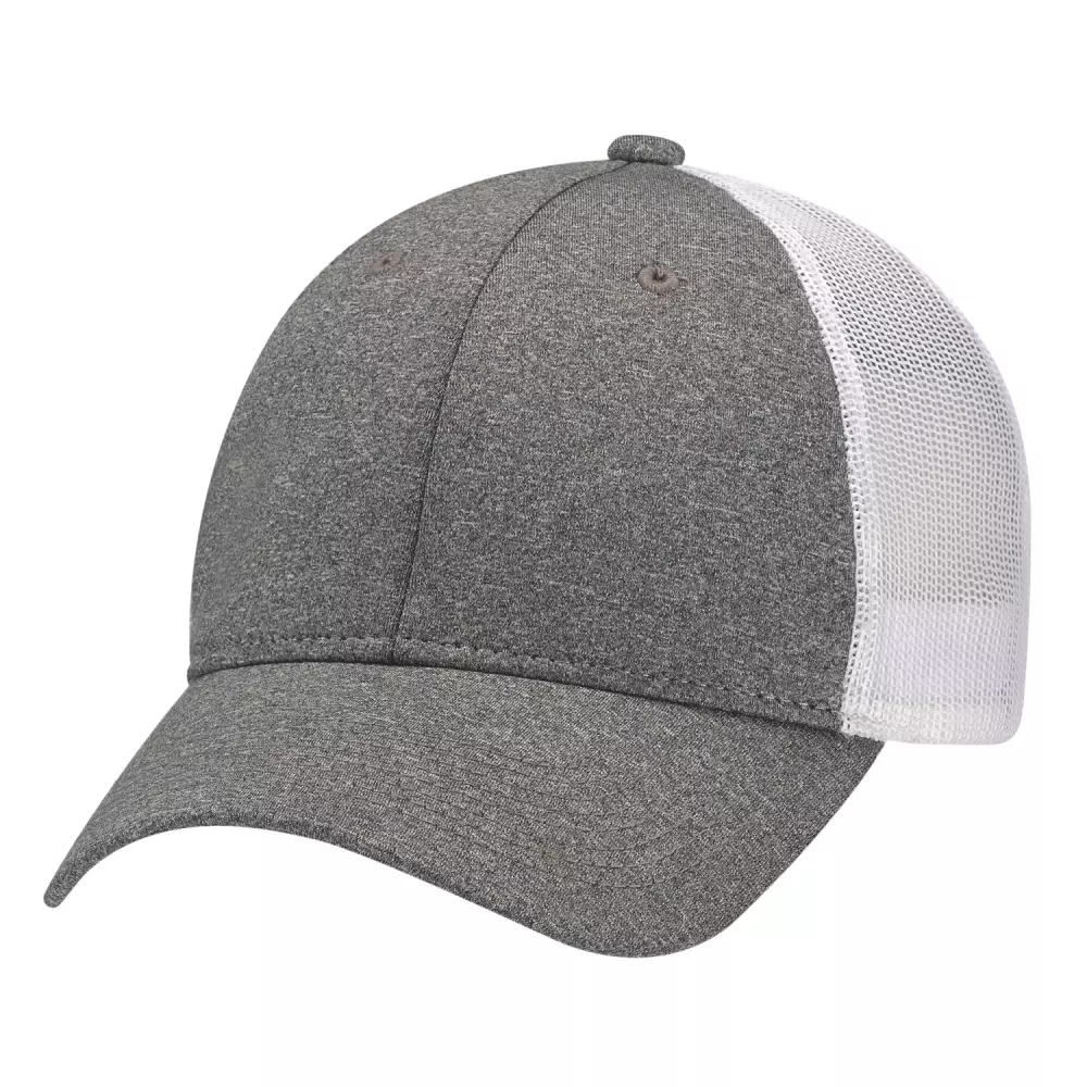 Casquette en polyester chiné et en maille douce en nylon.