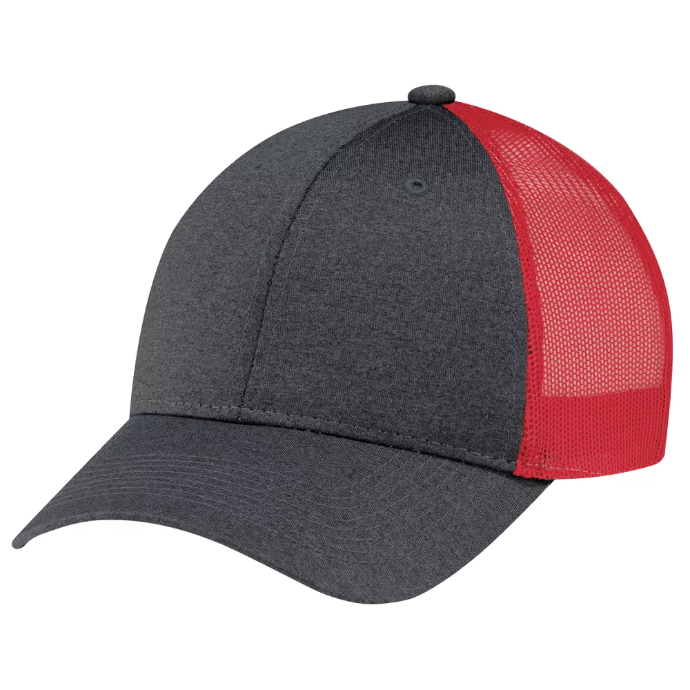 Casquette en polyester chiné et en maille douce en nylon.