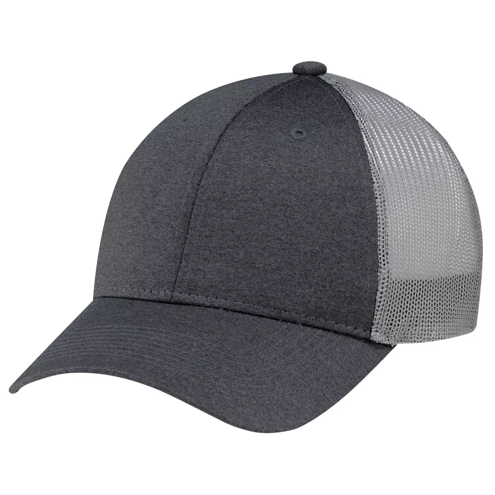 Casquette en polyester chiné et en maille douce en nylon.