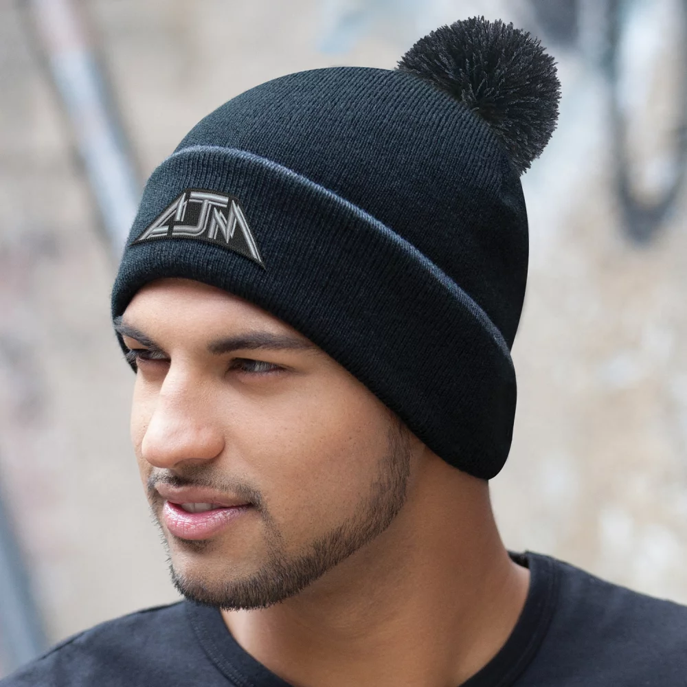 Tuque à revers en acrylique avec pompon au sommet