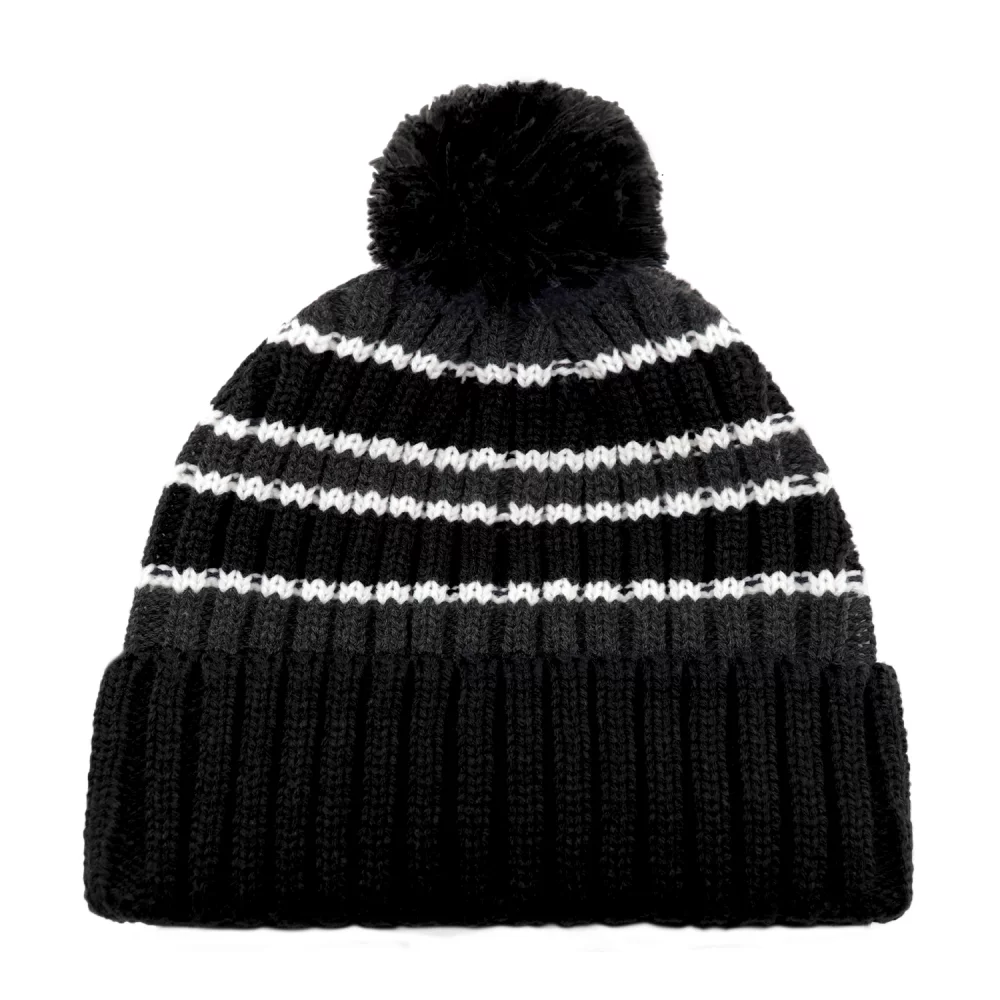 Bonnet en tricot épais à revers avec pompon