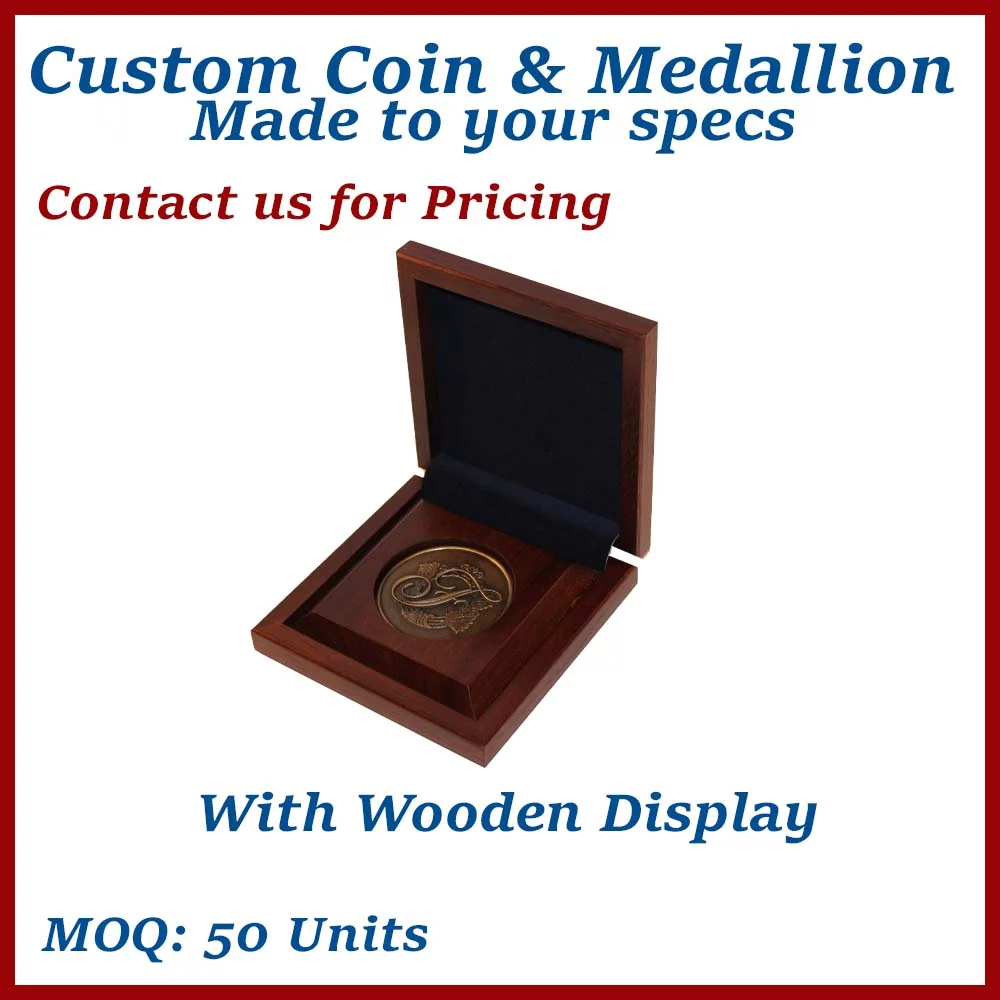 Executive Medallion Presentation Wooden Box w/ Wooden Easel Stand View - made to order, low minimum
