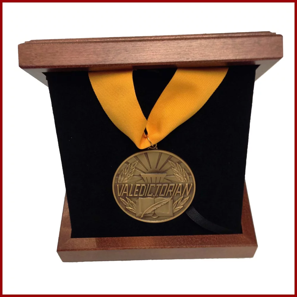 Executive Medallion Presentation Wooden Box w/ Flat or Easel Stand View - made to order, low minimum