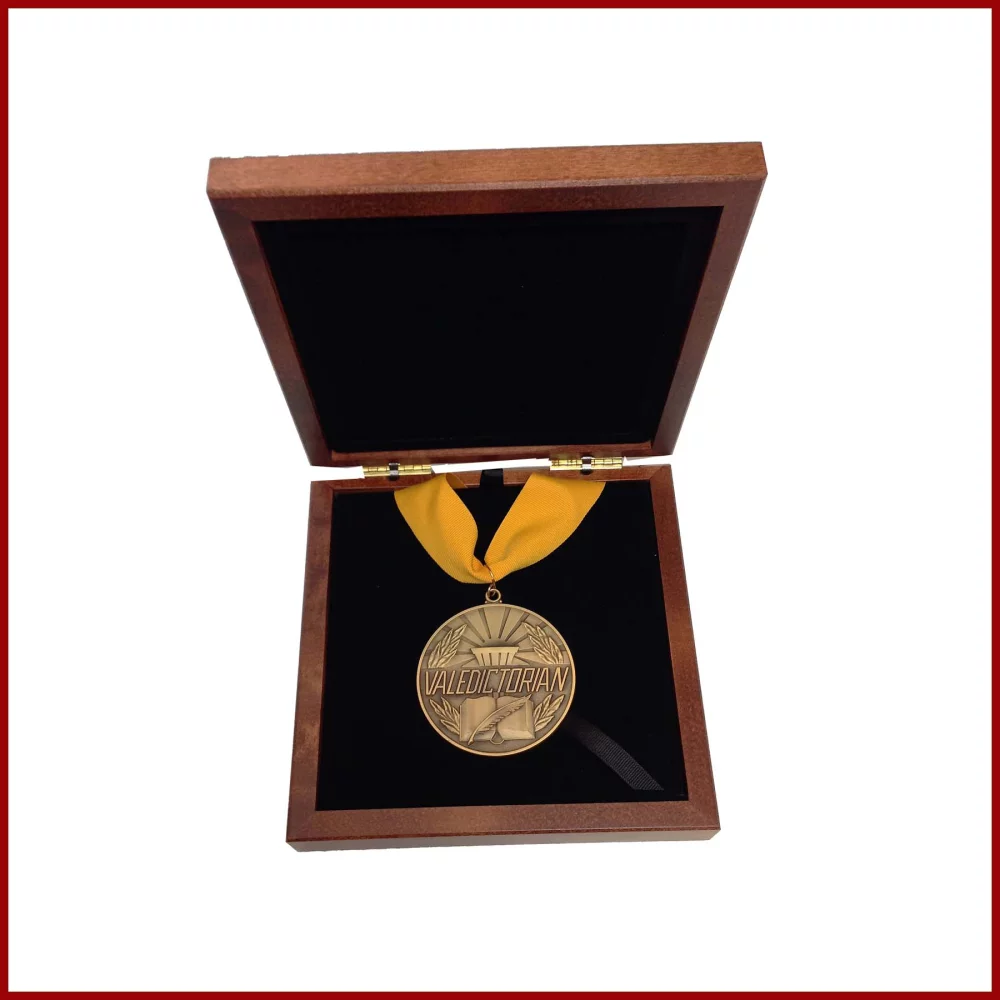 Executive Medallion Presentation Wooden Box w/ Flat or Easel Stand View - made to order, low minimum