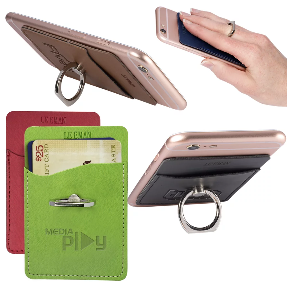 Porte-cartes Tuscany™ avec support de téléphone à anneau métallique