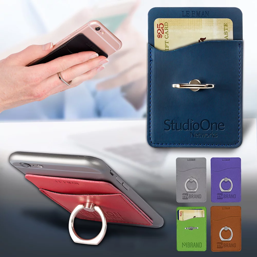 Porte-cartes Tuscany™ avec support de téléphone à anneau métallique