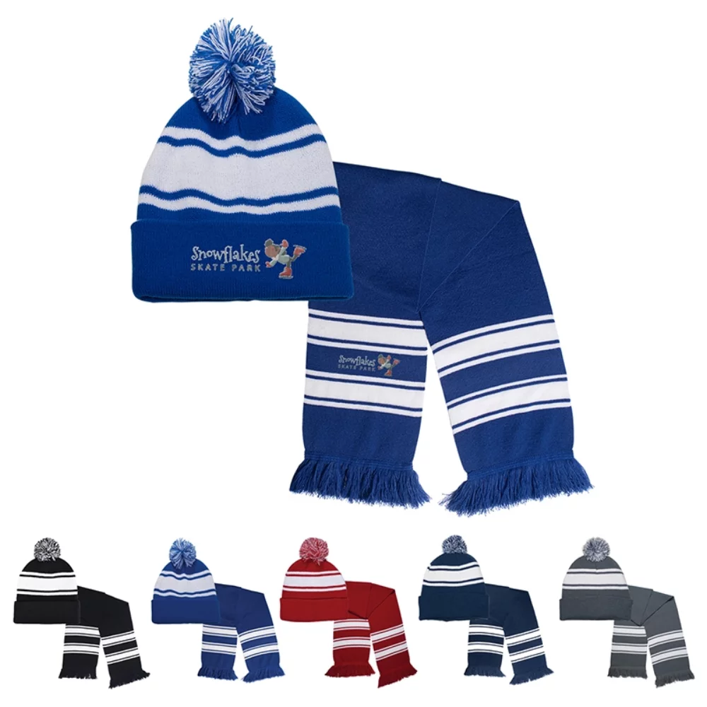 Ensemble bonnet/écharpe confortable à rayures tricotées