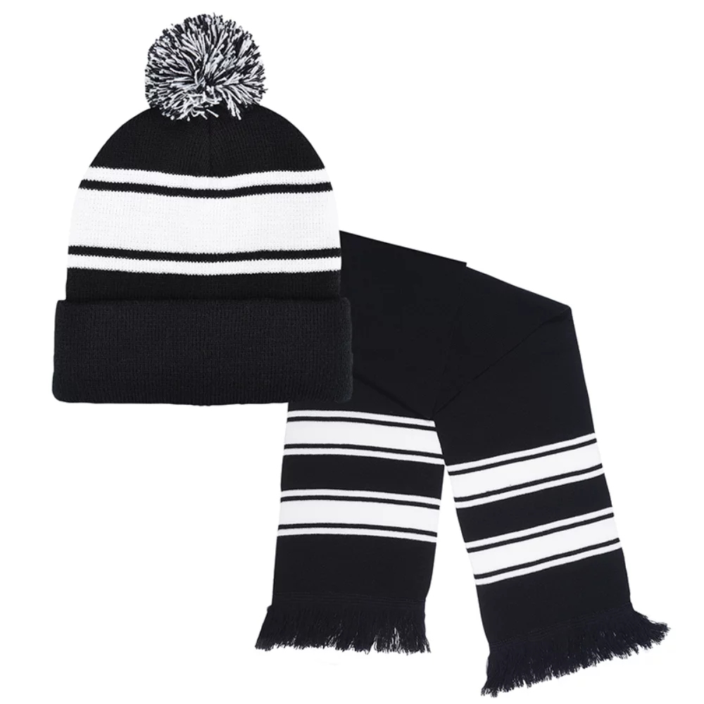 Ensemble bonnet/écharpe confortable à rayures tricotées