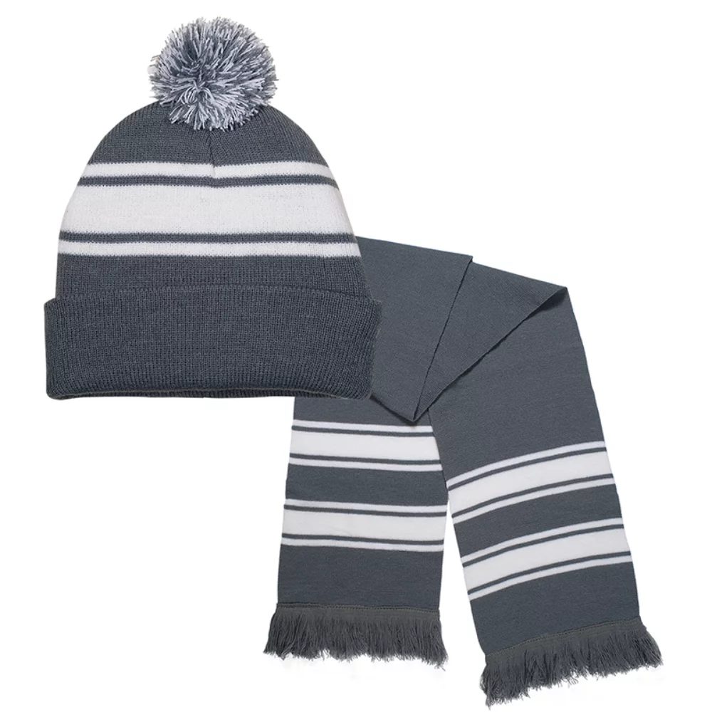 Ensemble bonnet/écharpe confortable à rayures tricotées
