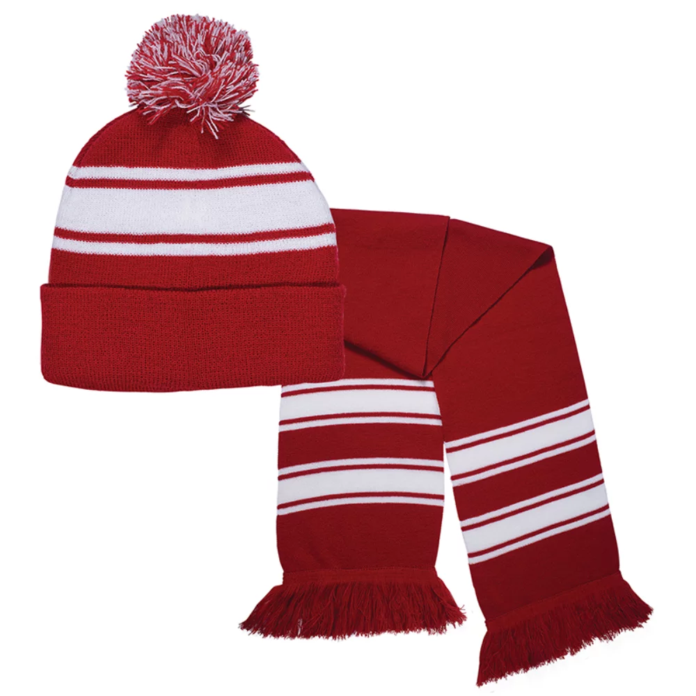 Ensemble bonnet/écharpe confortable à rayures tricotées