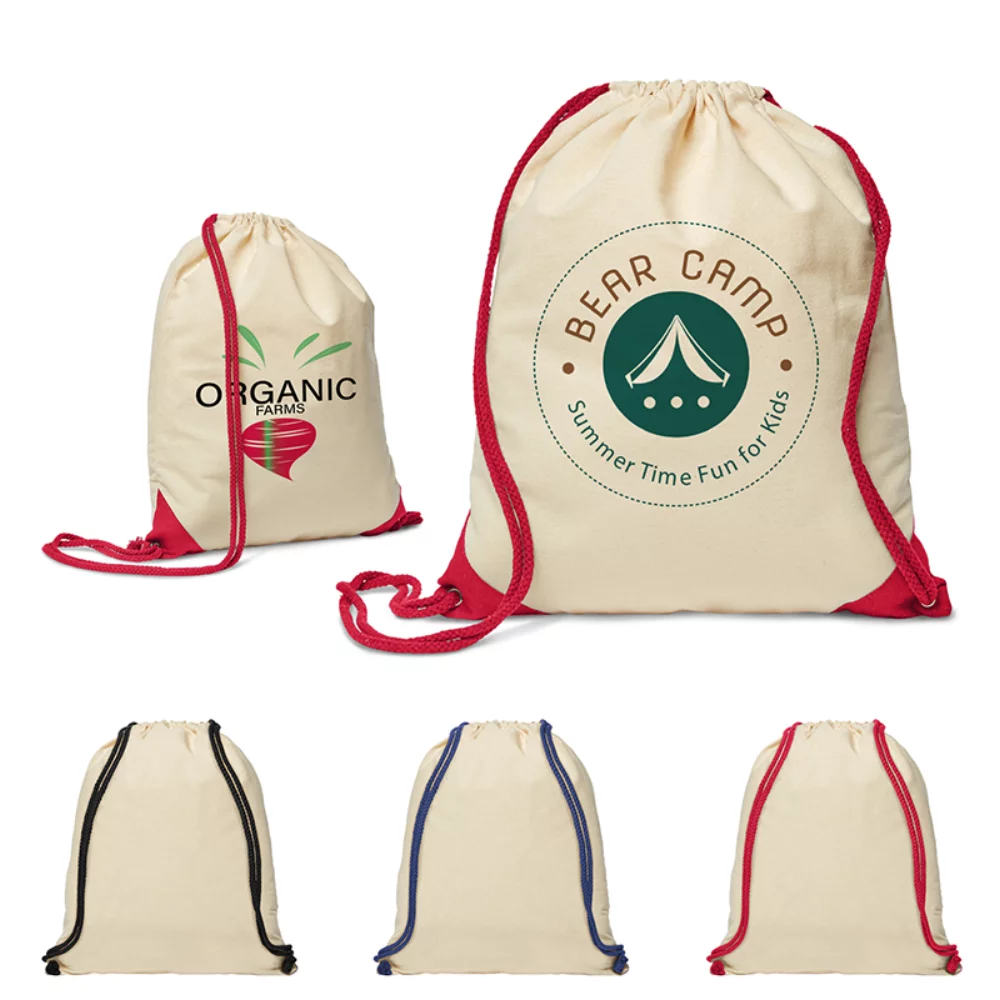 5 Oz. Cotton Ridge Accent Corner Drawstring Backpack