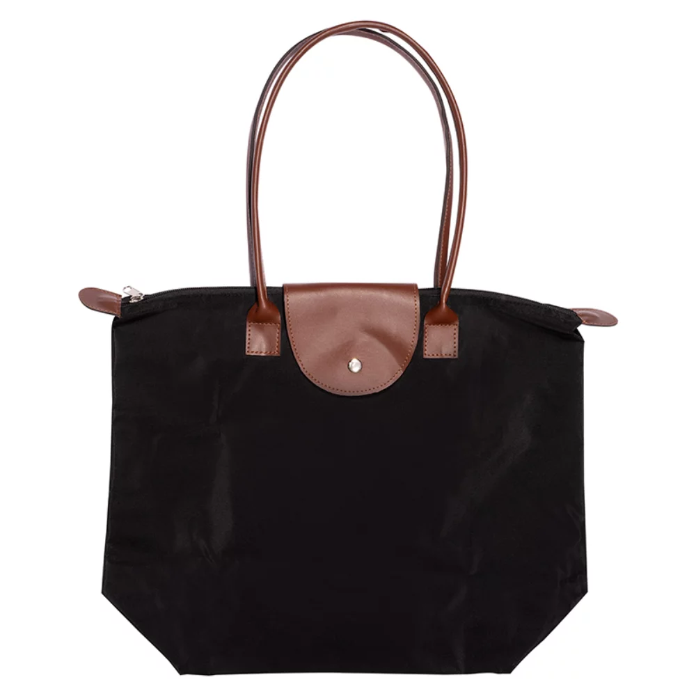 Folding Tote Bag w/Leather Flap Closure