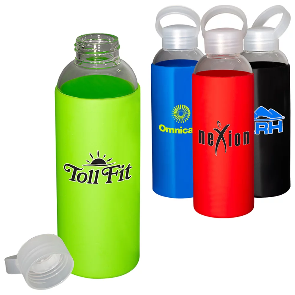 18 Oz. Glass Bottle w/Color Silicone Sleeve