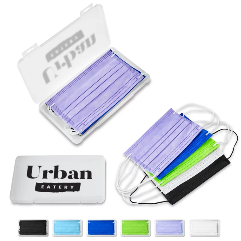 Ensemble de 5 masques colorés dans un étui transparent givré.