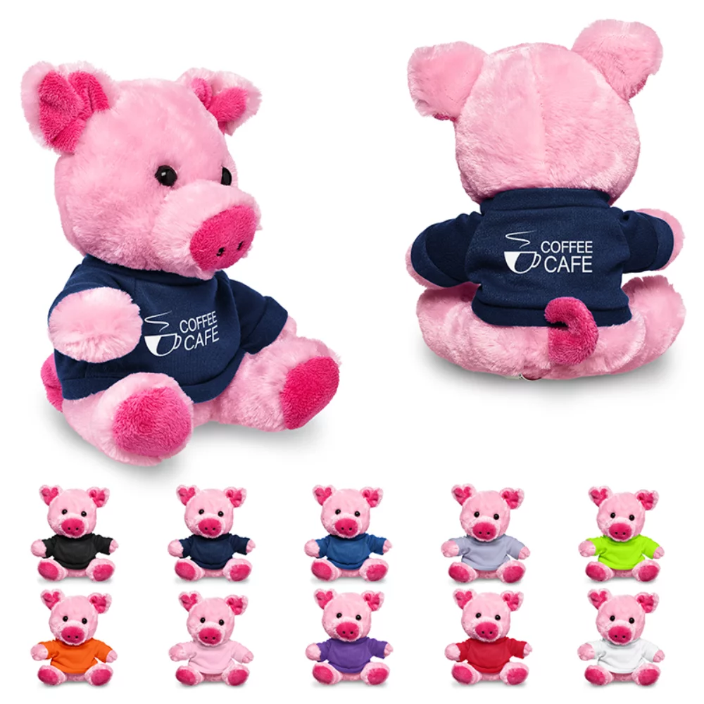 Cochon en peluche de 7" avec un t-shirt.
