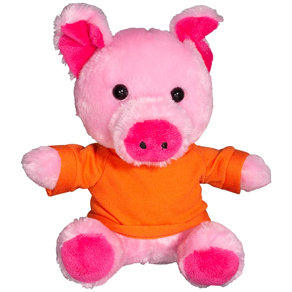Cochon en peluche de 7" avec un t-shirt.