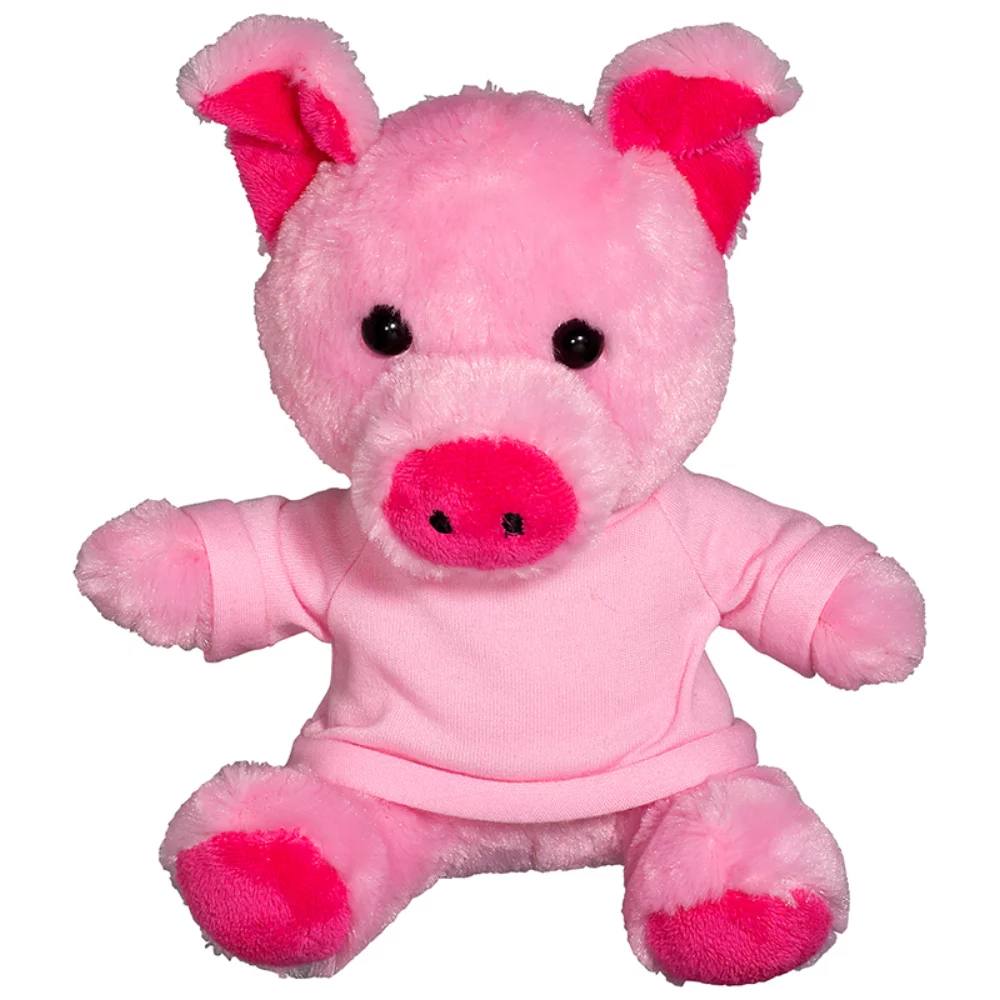 Cochon en peluche de 7" avec un t-shirt.