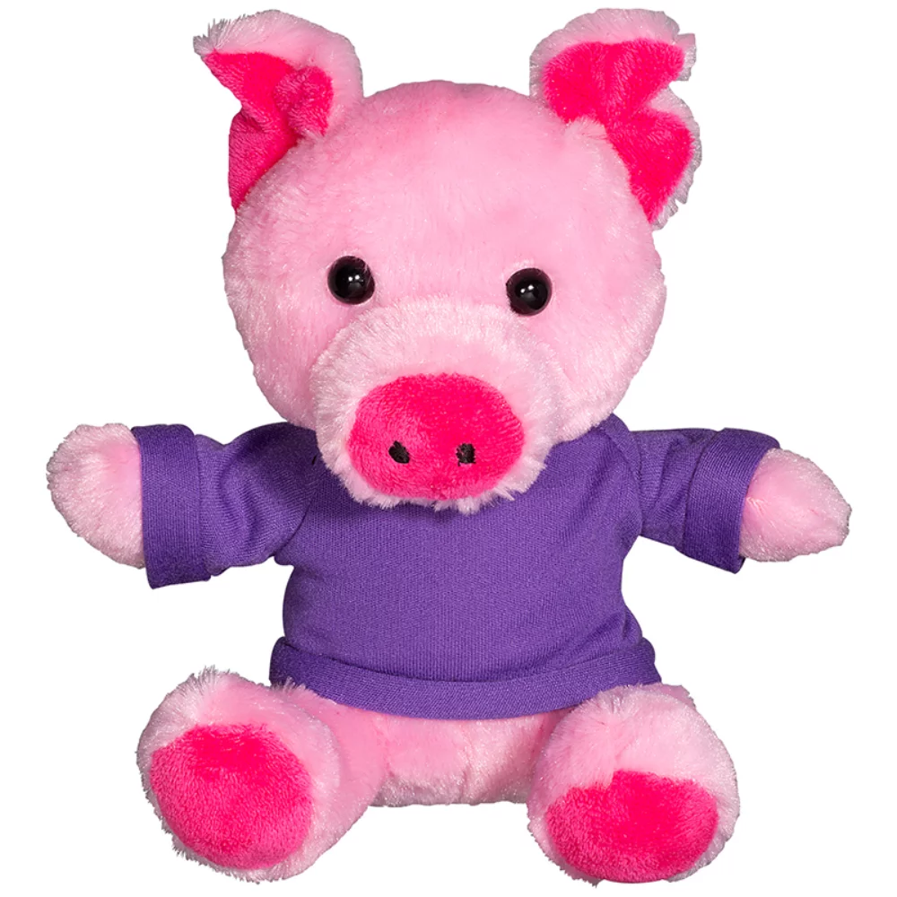 Cochon en peluche de 7" avec un t-shirt.