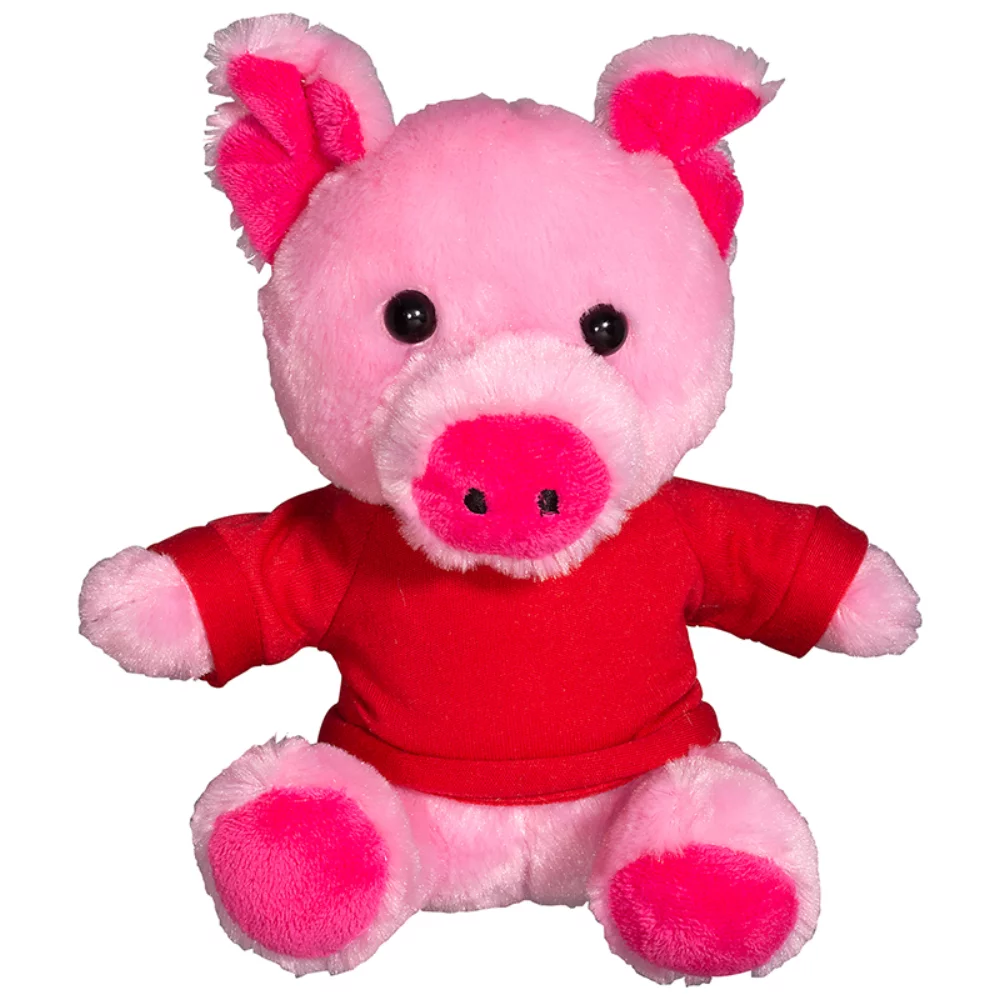 Cochon en peluche de 7" avec un t-shirt.